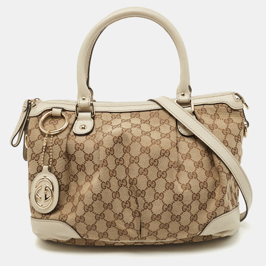 Gucci Lou Leather Canvas Tote