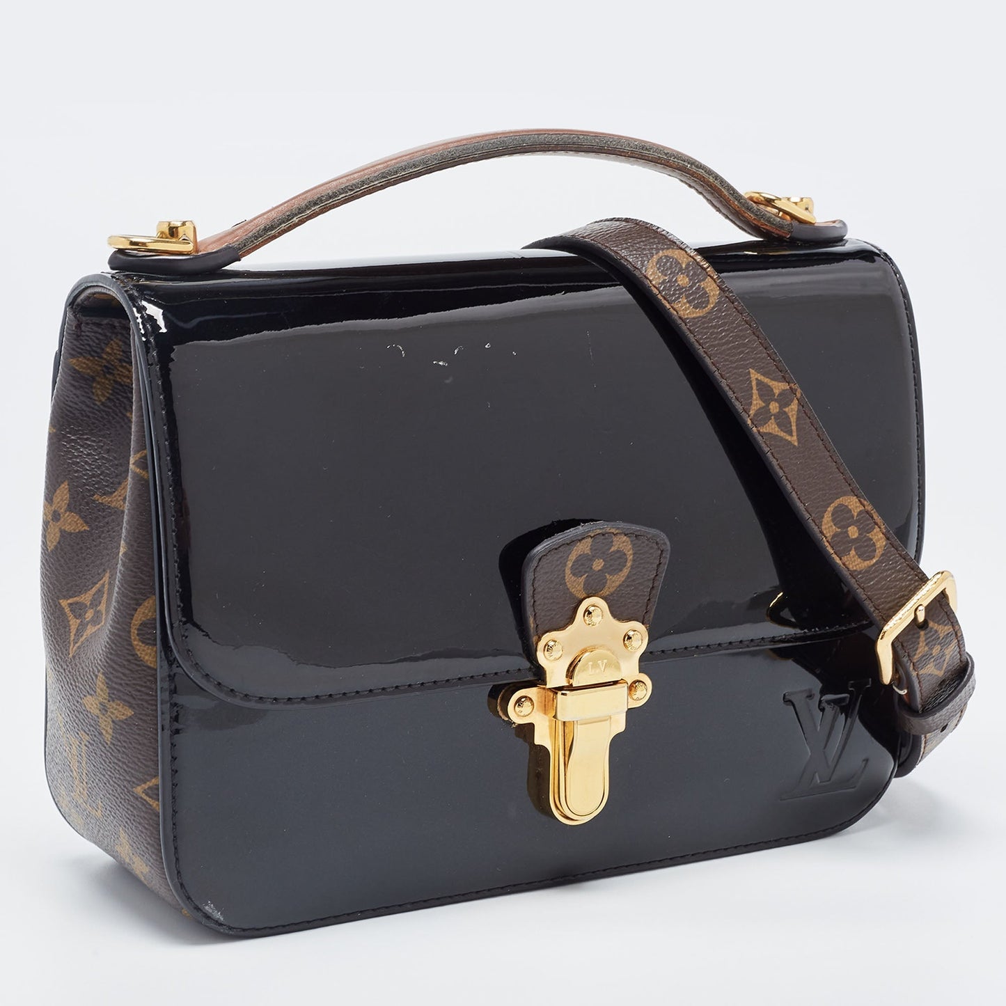 LOUIS VUITTON Black Vernis Leather and Monogram Canvas Cherrywood BB Bag