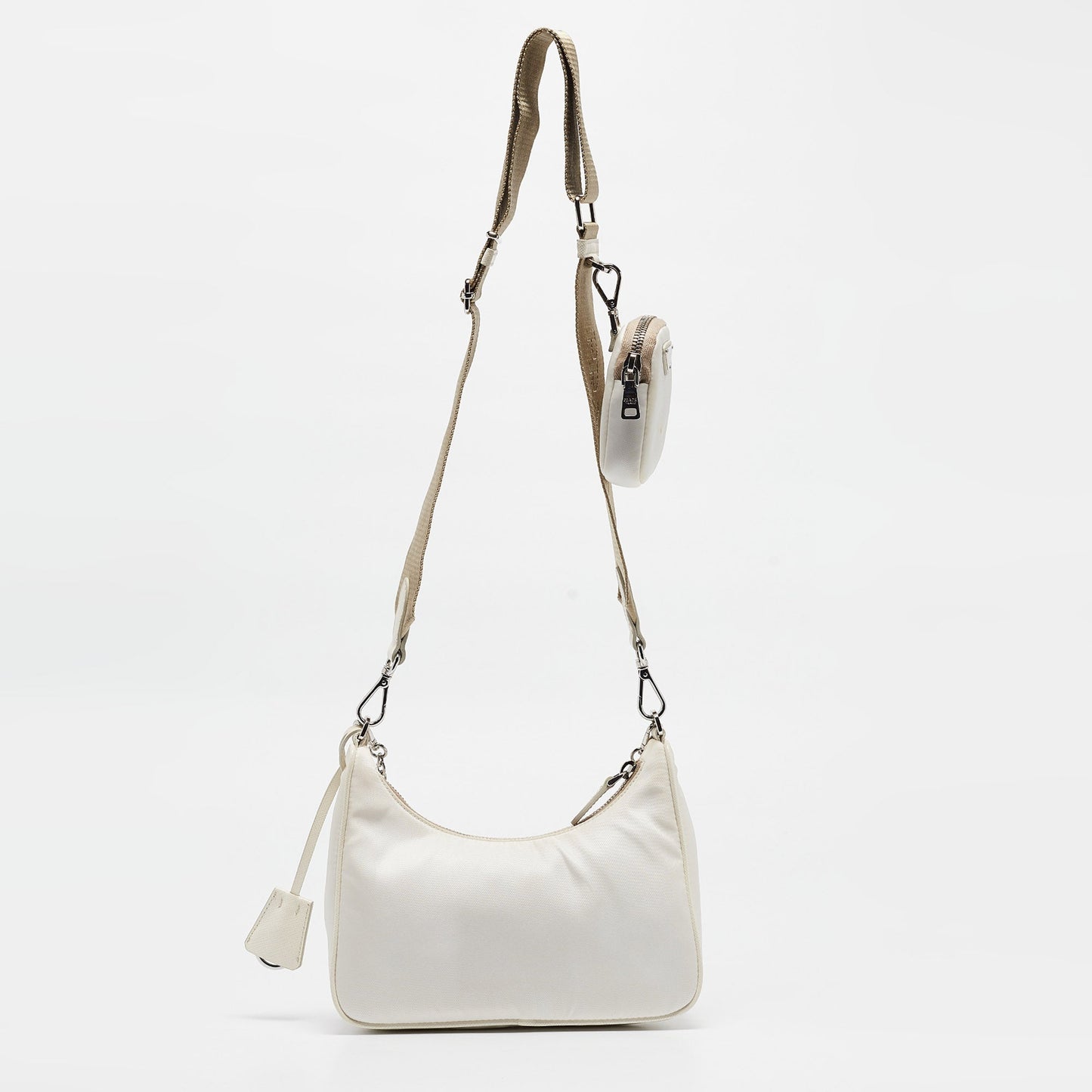 PRADA White Nylon and Leather Re-Edition Shoulder Bag