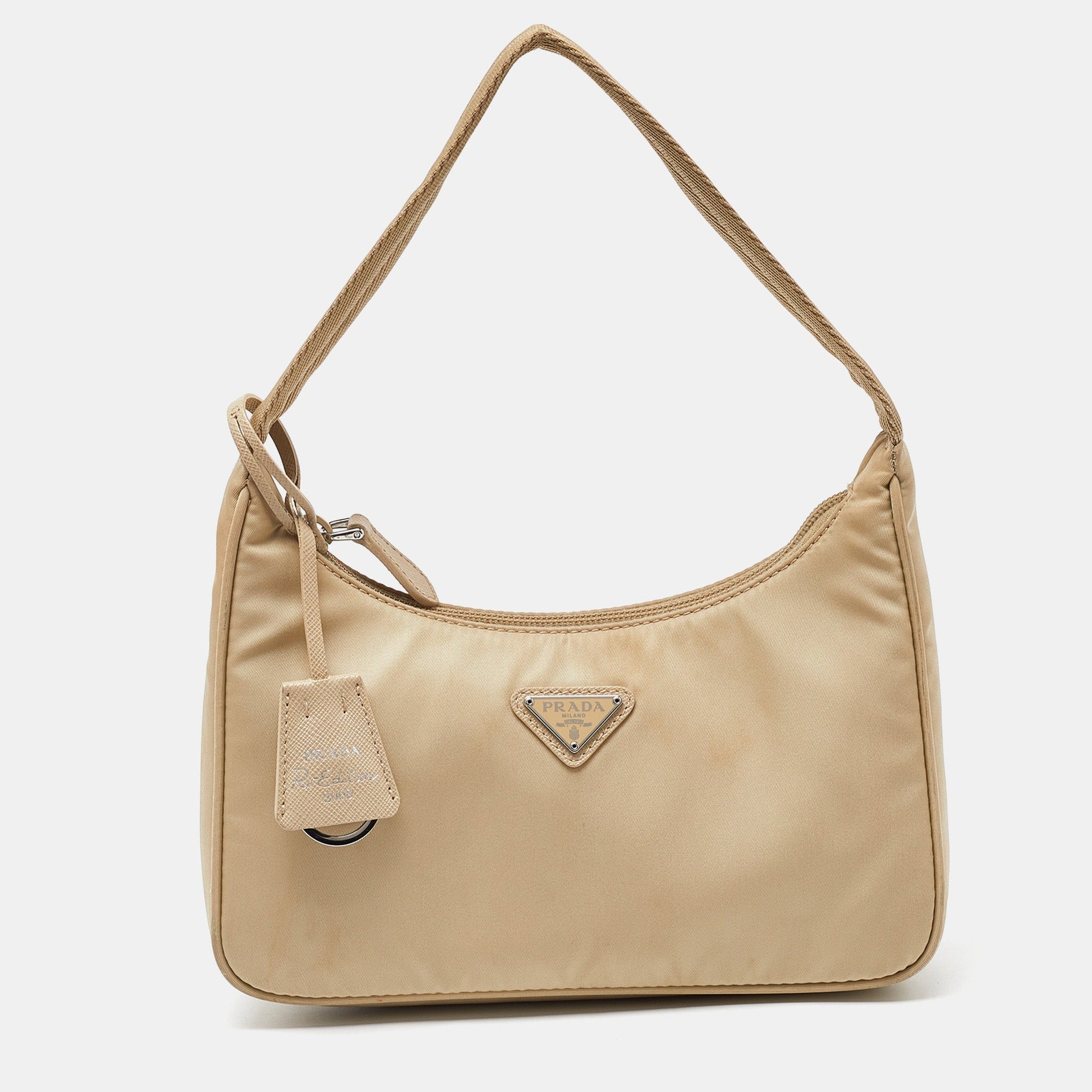 PRADA Beige Nylon Re-Edition Baguette Bag