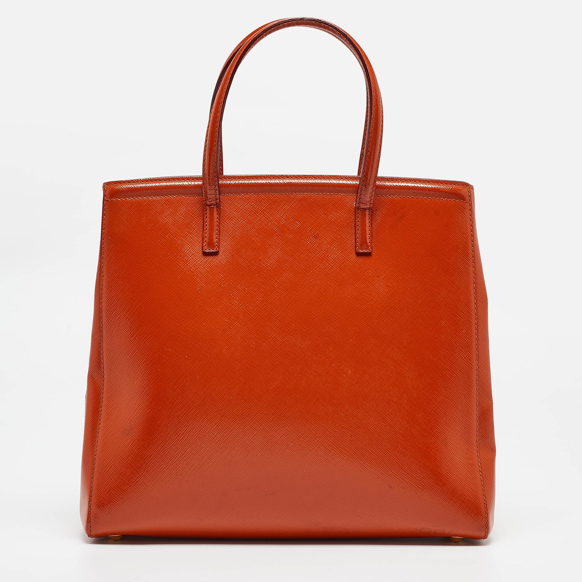 PRADA Orange Saffiano Vernice Leather Parabole Tote