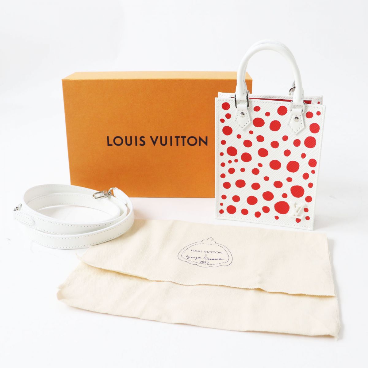 LOUIS VUITTON Handbag leather Red Sac Plat 2-Way Handbag Infinity Dot Petite