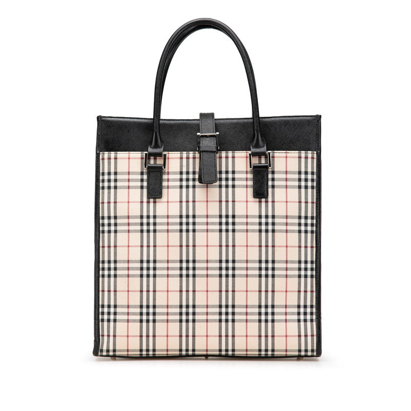 Burberry Nova Check Embossed Canvas Leather Tote Bag