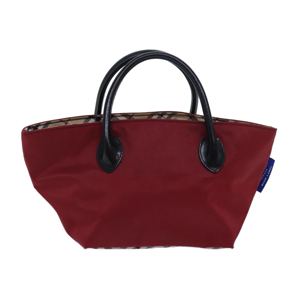 Burberry Nova Check Blue Label Hand Bag Nylon Beige Red Auth mr331