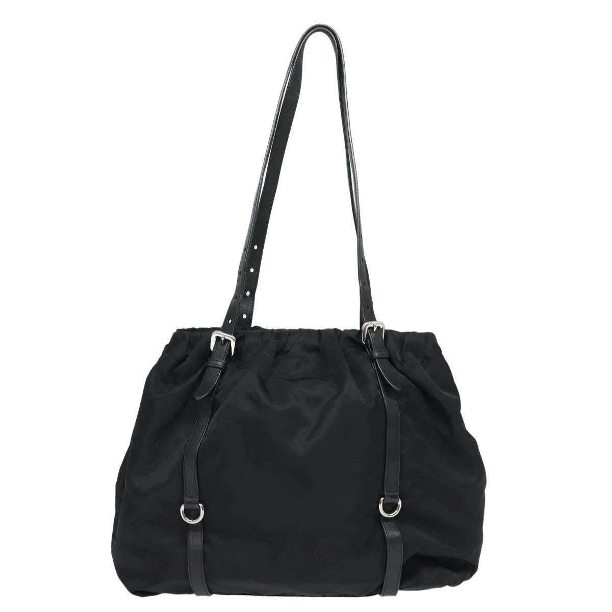 PRADA Ribbon Tote Bag Nylon Black Auth
