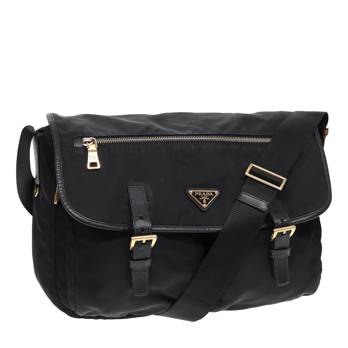 PRADA Shoulder Bag Nylon Black Gold Auth