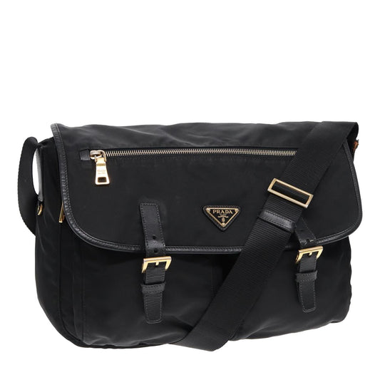 PRADA Shoulder Bag Nylon Black Gold Auth