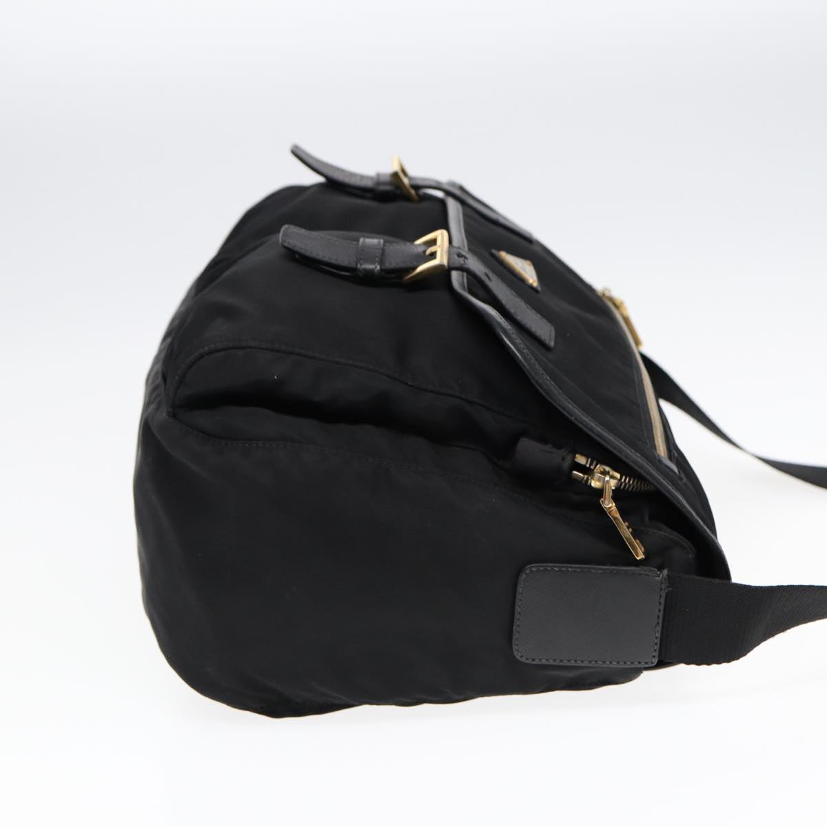 PRADA Shoulder Bag Nylon Black Gold Auth
