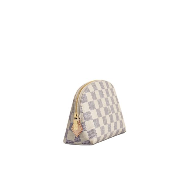 LOUIS VUITTON Pouch Damier Azur canvas, leather white Pochette Cosmetic cosmetic pouch Women