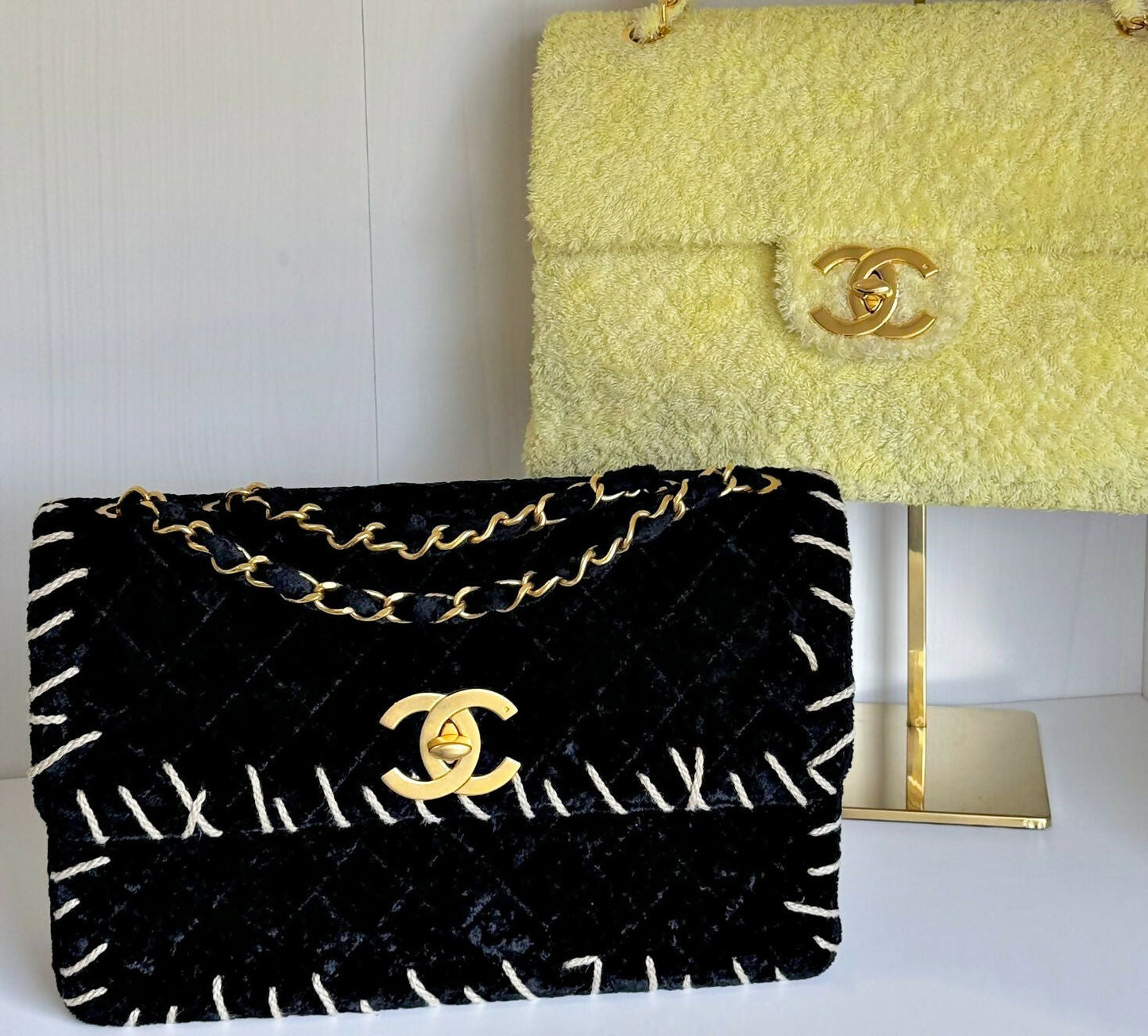 Chanel 1993 Black Velvet Whipstitch Flap Bag
