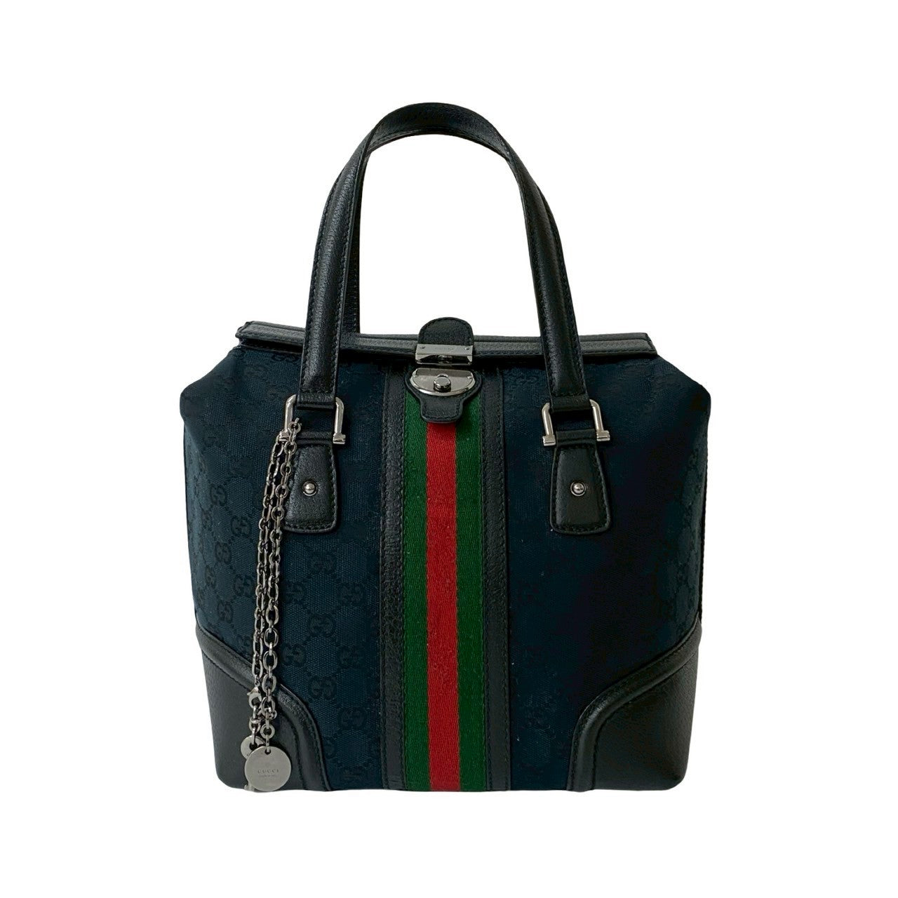 Gucci GG Logo Charm Leather Canvas Handbag