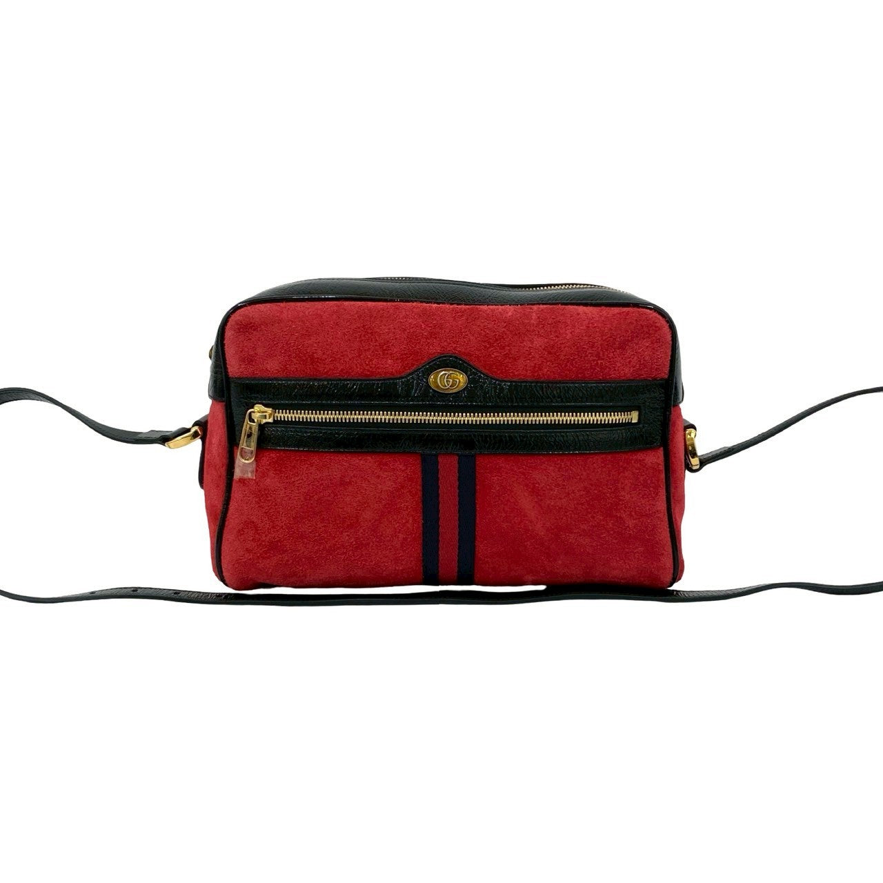 Gucci Ophidia GG Logo Suede Patent Leather Shoulder Bag
