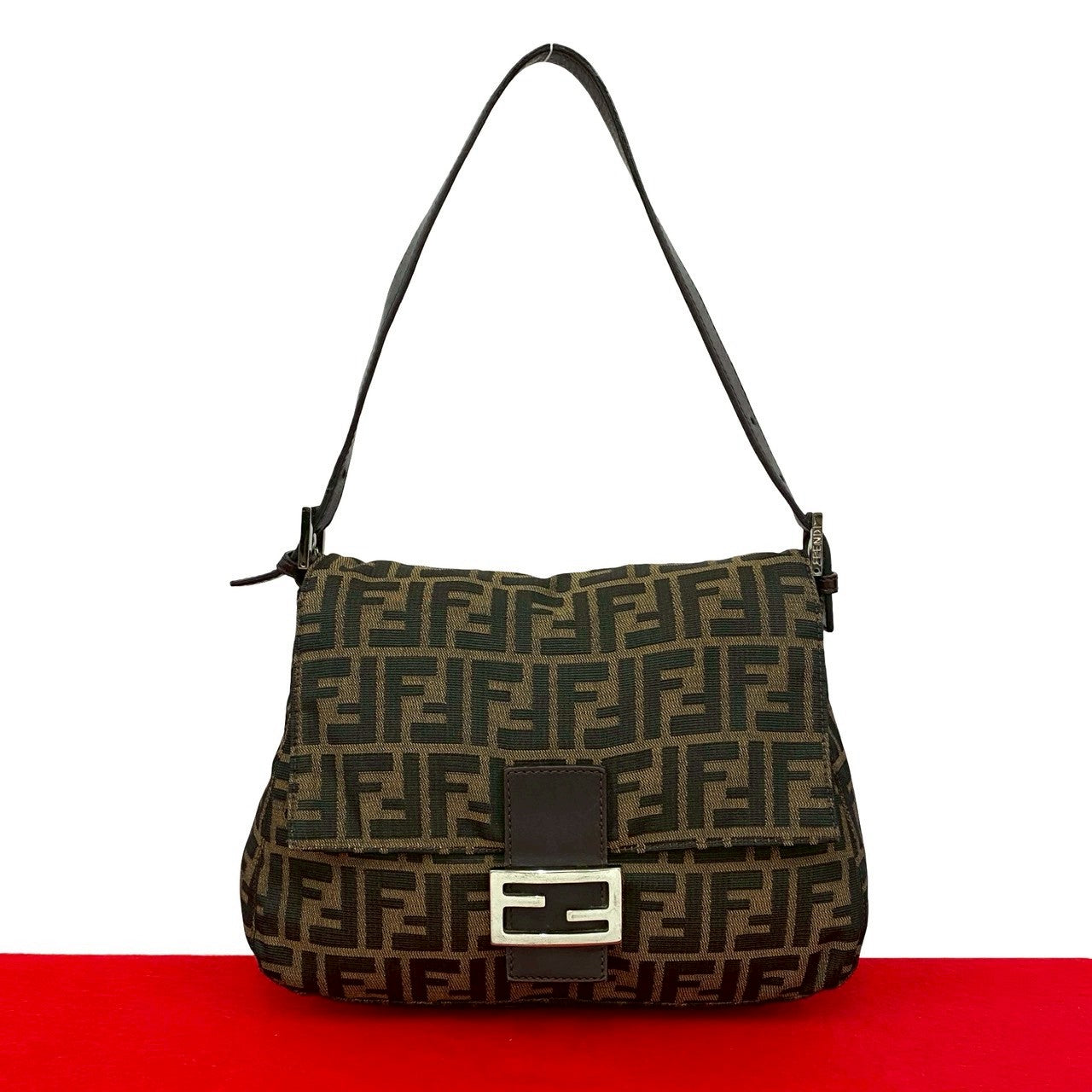 Fendi Zucca FF Canvas Leather Shoulder Bag