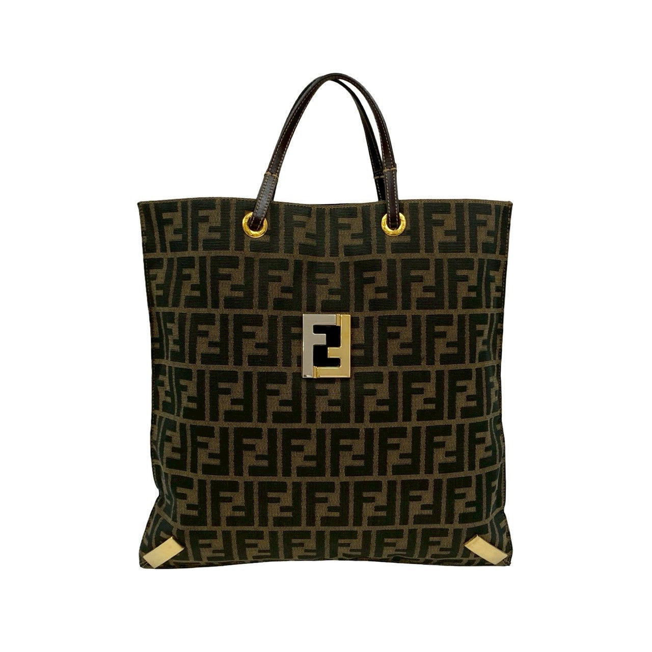 Fendi Zucca FF Canvas Leather Tote Bag