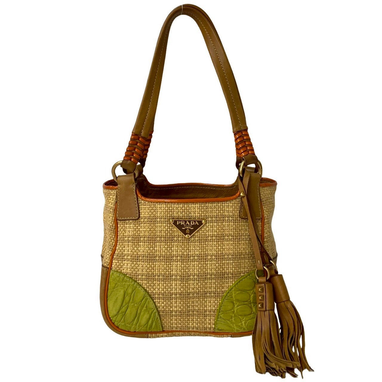 Prada Raffia Leather Handbag