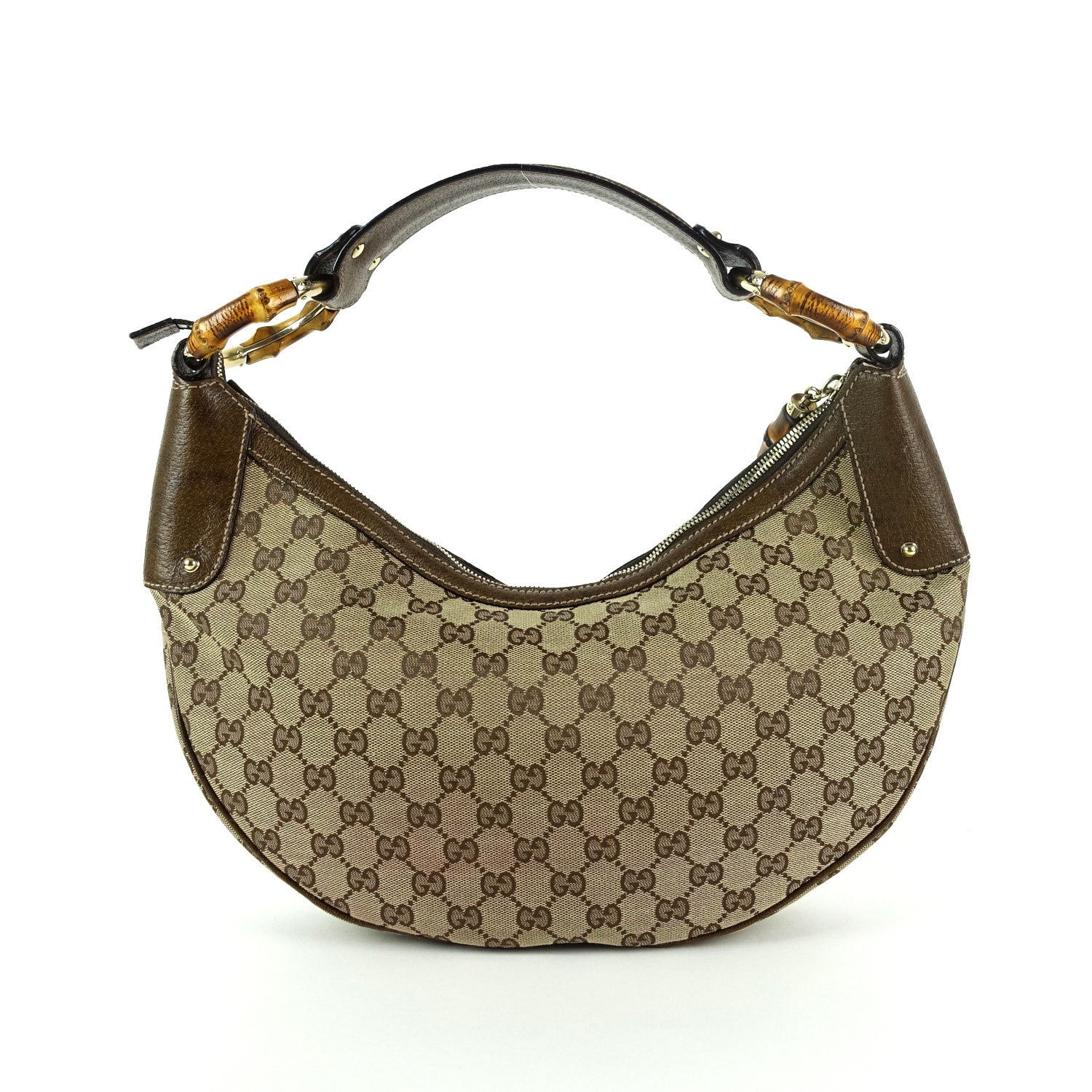 Gucci Monogram Canvas Bamboo Rings Hobo Bag
