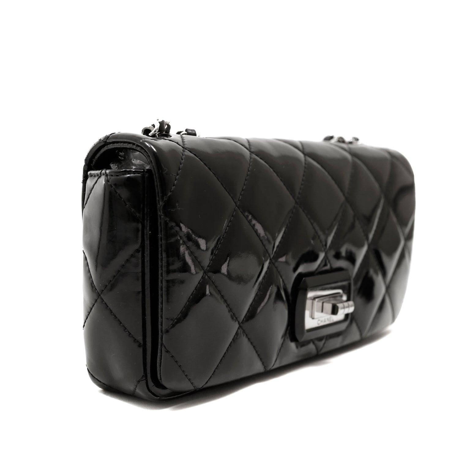 Chanel Black Patent Leather East West Reissue Flap Bag
