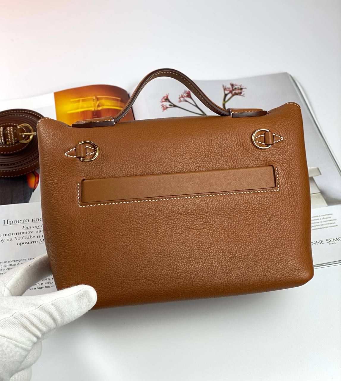 Luxury Hermes 24/24 Bag Evercolor with Swift 21 brown Gold Hardware