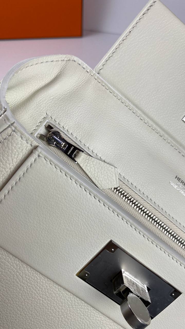 Luxury Hermes 24/24 Bag Evercolor with Swift 21 white palladium-platedHardware