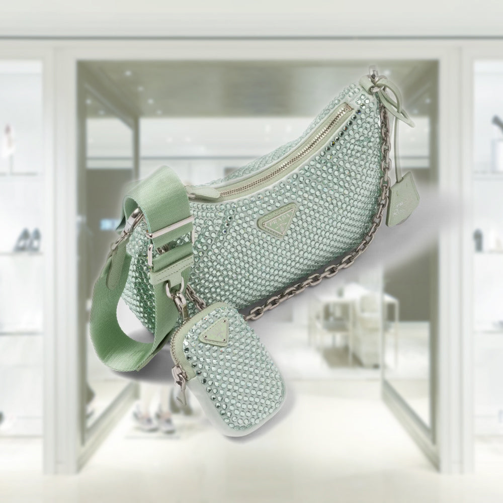 Prada Re-Edition 2005 satin bag with crystals