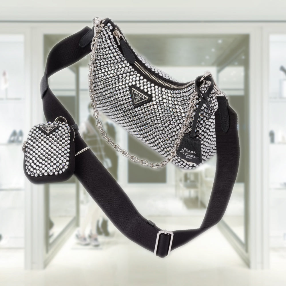 Prada Re-Edition 2005 satin bag with crystals