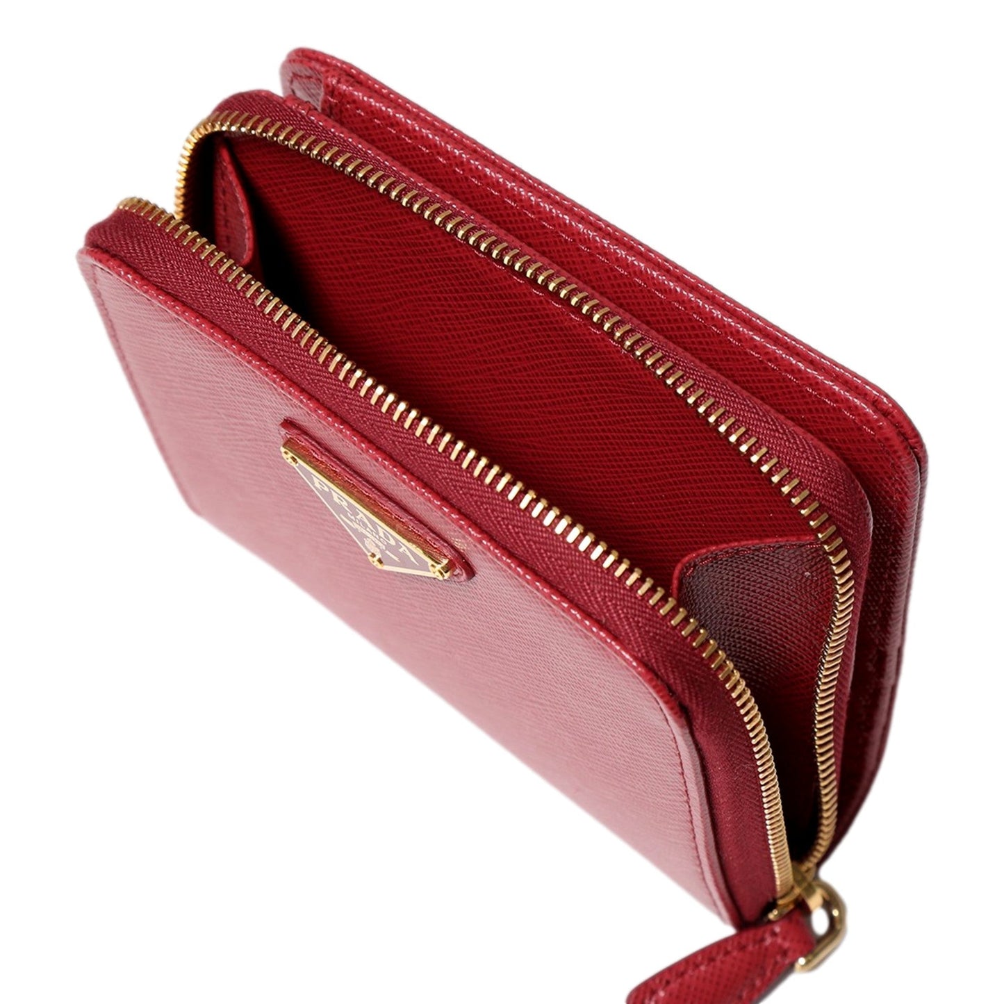 Prada Saffiano Leather Bi-fold Zip Wallet Red