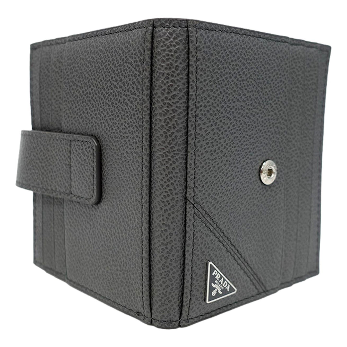 Prada Grey Vitello Grain Leather Card Bifold Wallet
