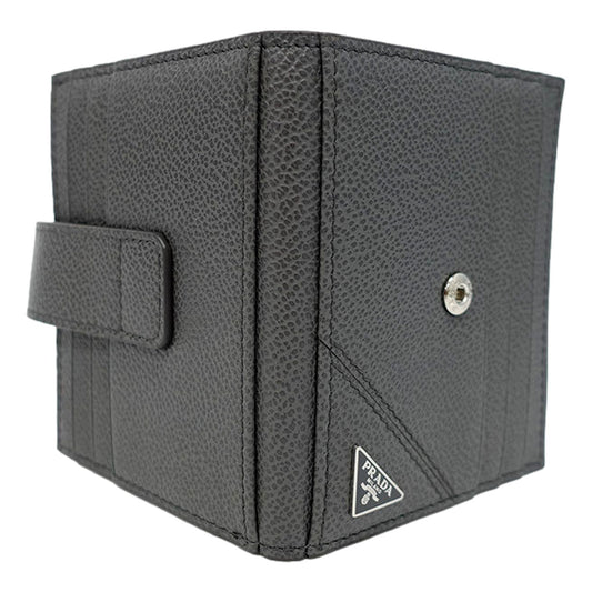 Prada Grey Vitello Grain Leather Card Bifold Wallet