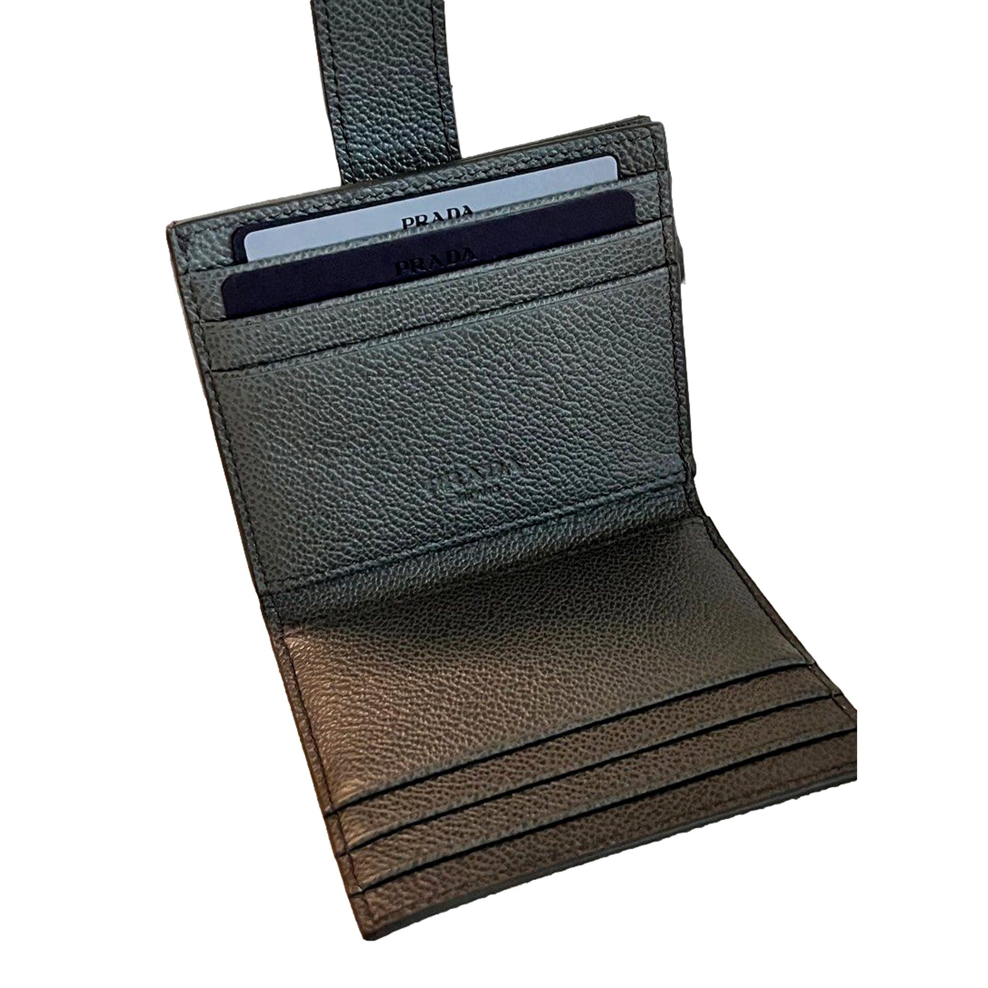 Prada Grey Vitello Grain Leather Card Bifold Wallet