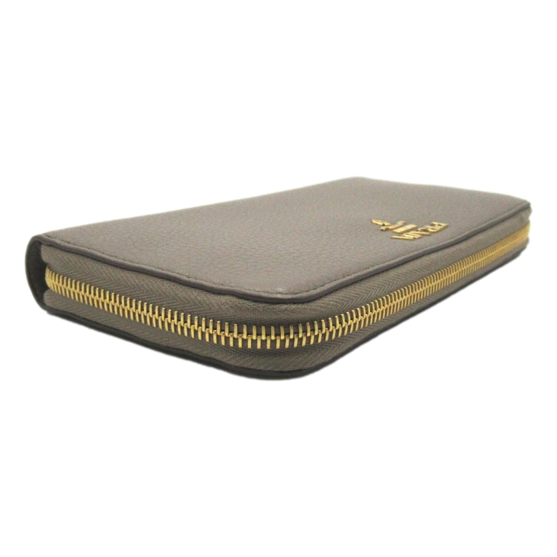 Prada Argilla Gray Vitello Grain Leather Zip Around Continental Wallet