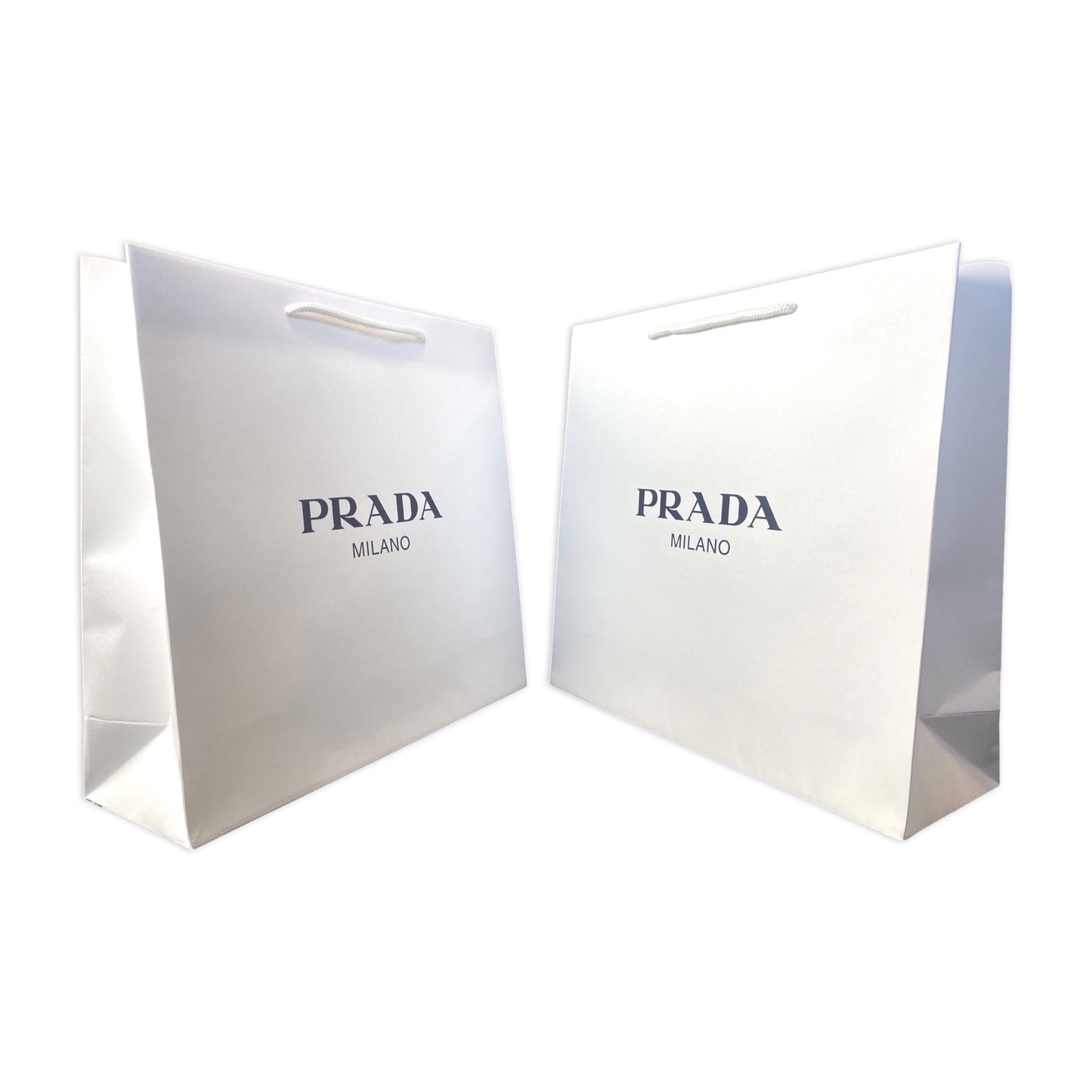 Prada Logo White Paper Designer Shopping Gift Bag Medium Set of 2