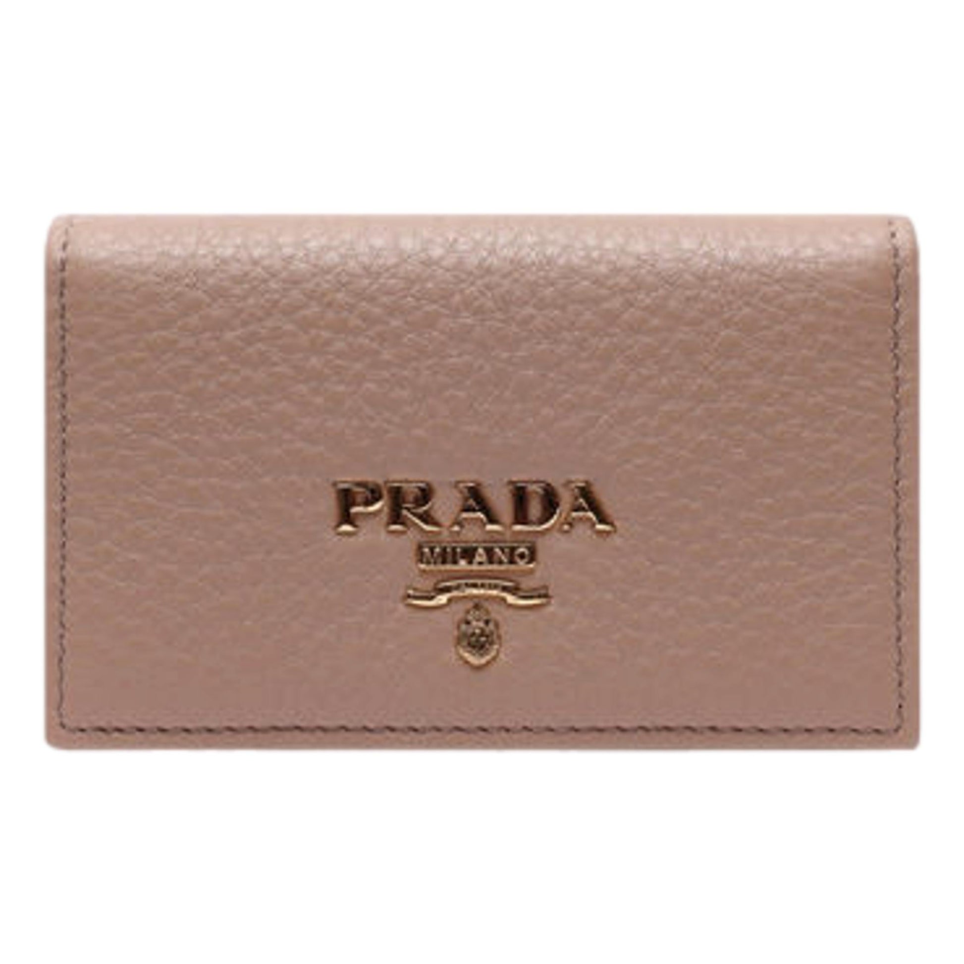 Prada Women's Vitello Grain Cammeo Beige Leather Card Case Wallet