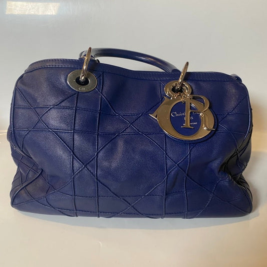 Christian Dior Cannage Leather Blue Tote Bag