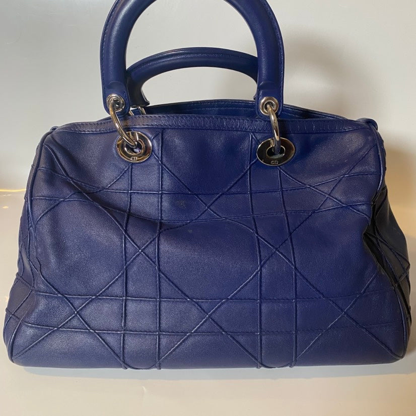 Christian Dior Cannage Leather Blue Tote Bag