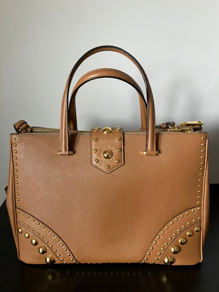 Prada Turn Lock Tan Leather Shoulder Bag