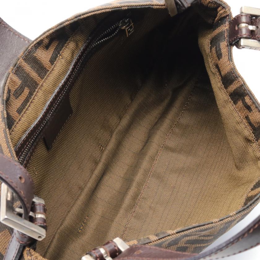 Fendi Zucca Shoulder Bag Canvas Leather Brown Dark Brown