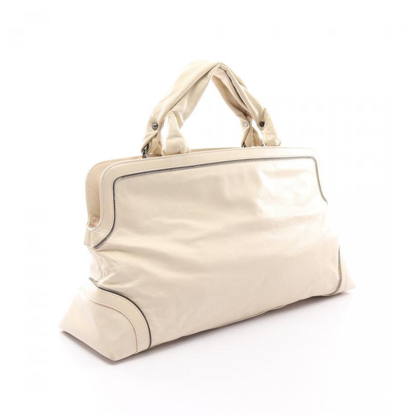Chanel Big Coco Mark Handbag Leather Off White Silver Hardware 881657