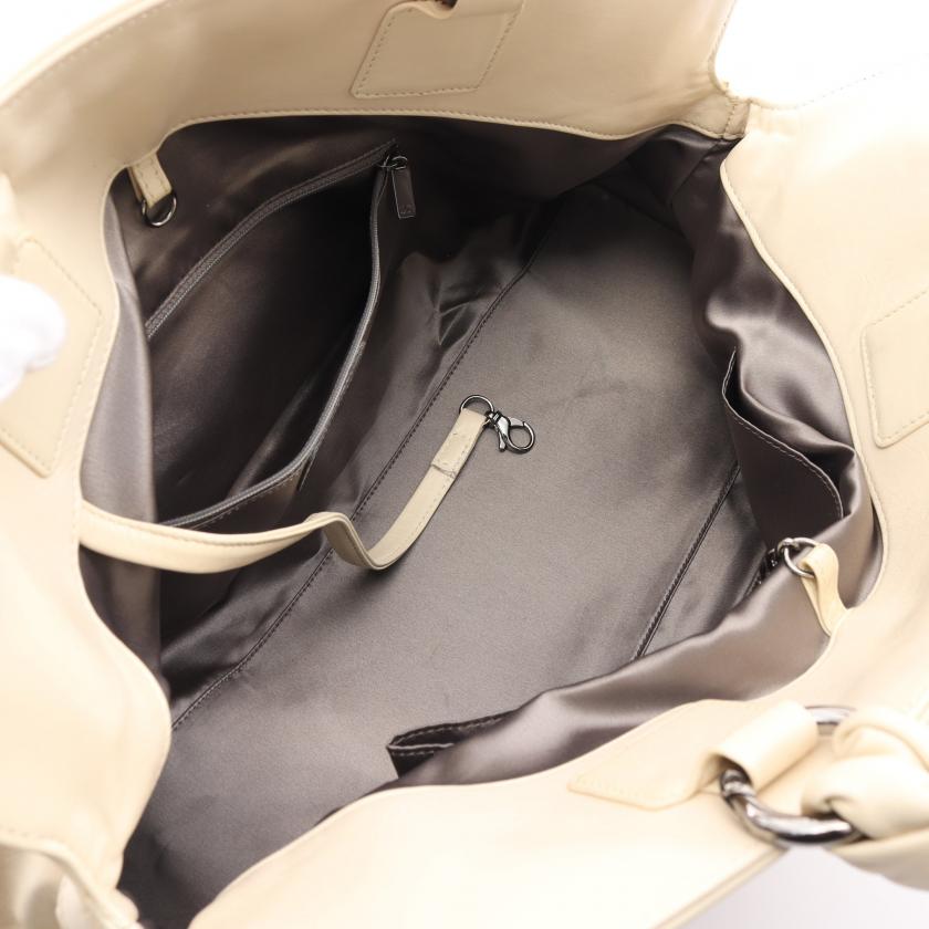 Chanel Big Coco Mark Handbag Leather Off White Silver Hardware 881657