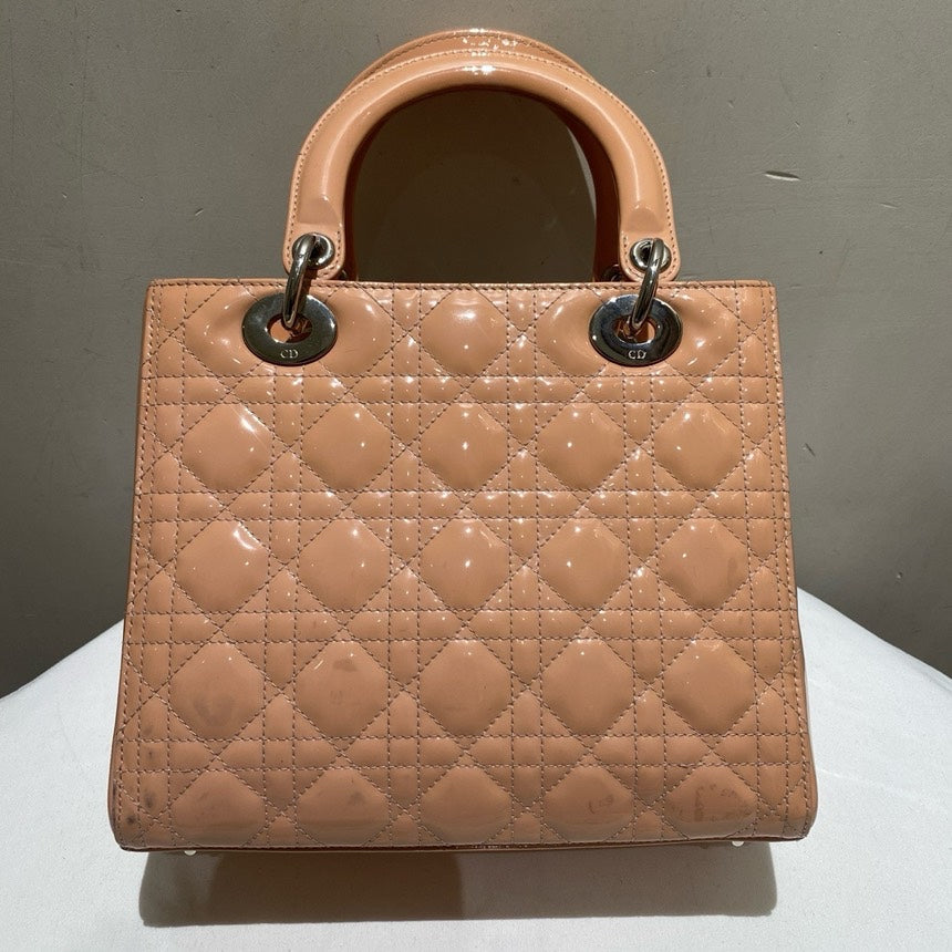 Dior Lady Patent Leather Bag Beige Pink Medium