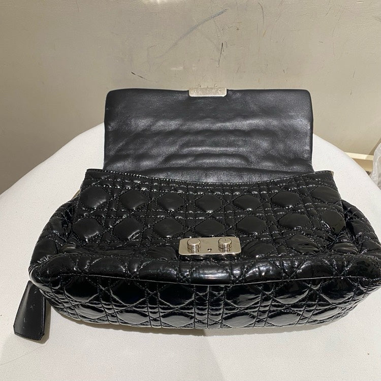 Dior Black Patent Leather Handbag Quilted Medium