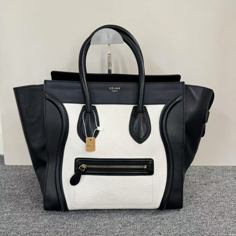 Luxury CELINE Luggage Bag Black White Tote