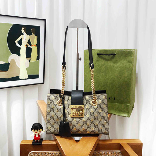 gucci padlock shoulder bag beige black