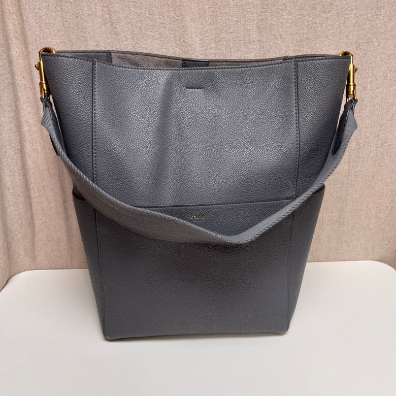 Luxury CELINE Bucket Bag Gray Leather Shoulder Bag