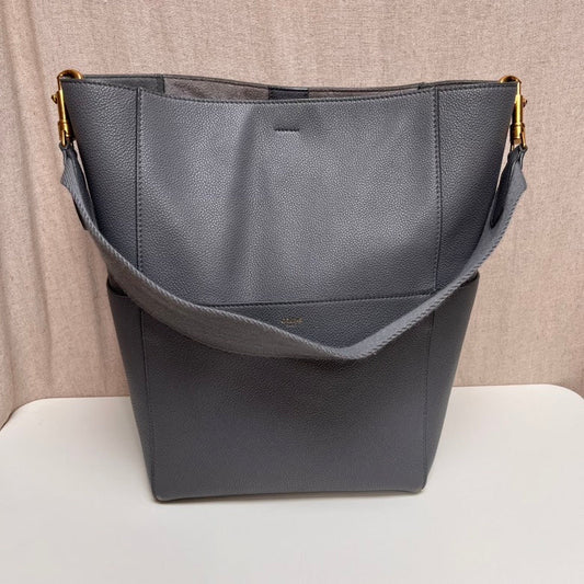 Luxury CELINE Bucket Bag Gray Leather Shoulder Bag