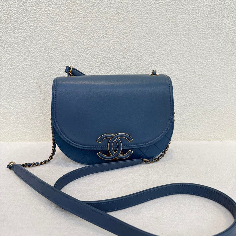 Chanel Blue Leather Flap Shoulder Bag