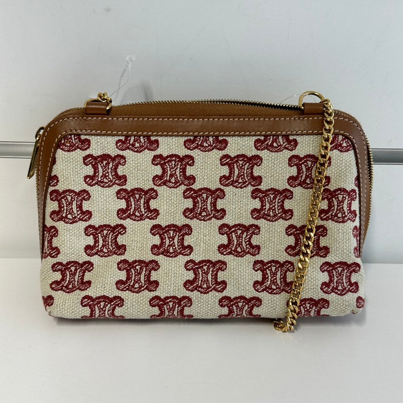 Luxury CELINE Chain Canvas Bag 3340 in Red and Brown Monogram Stylish Shoulder Bag