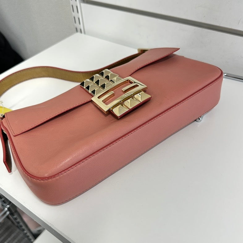 Fendi Pink Leather Baguette Shoulder Bag