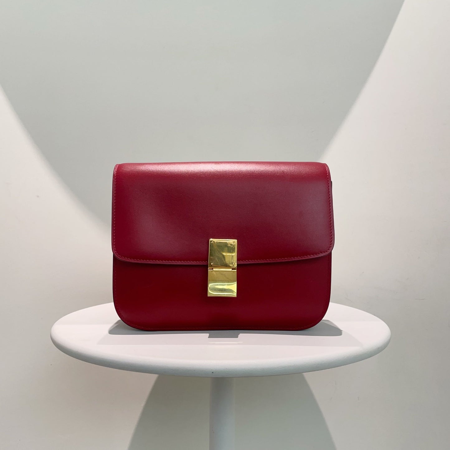 Luxury CELINE Box Bag in Burgundy Leather, Shoulder Bag