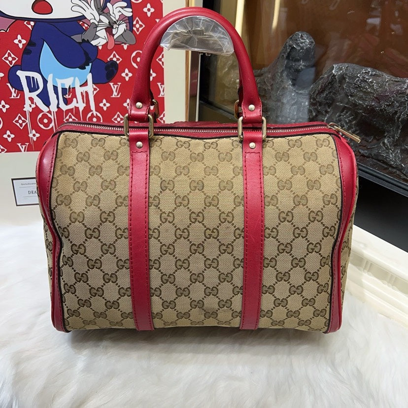 Gucci Boston Bag Beige/Red Canvas Top Handle