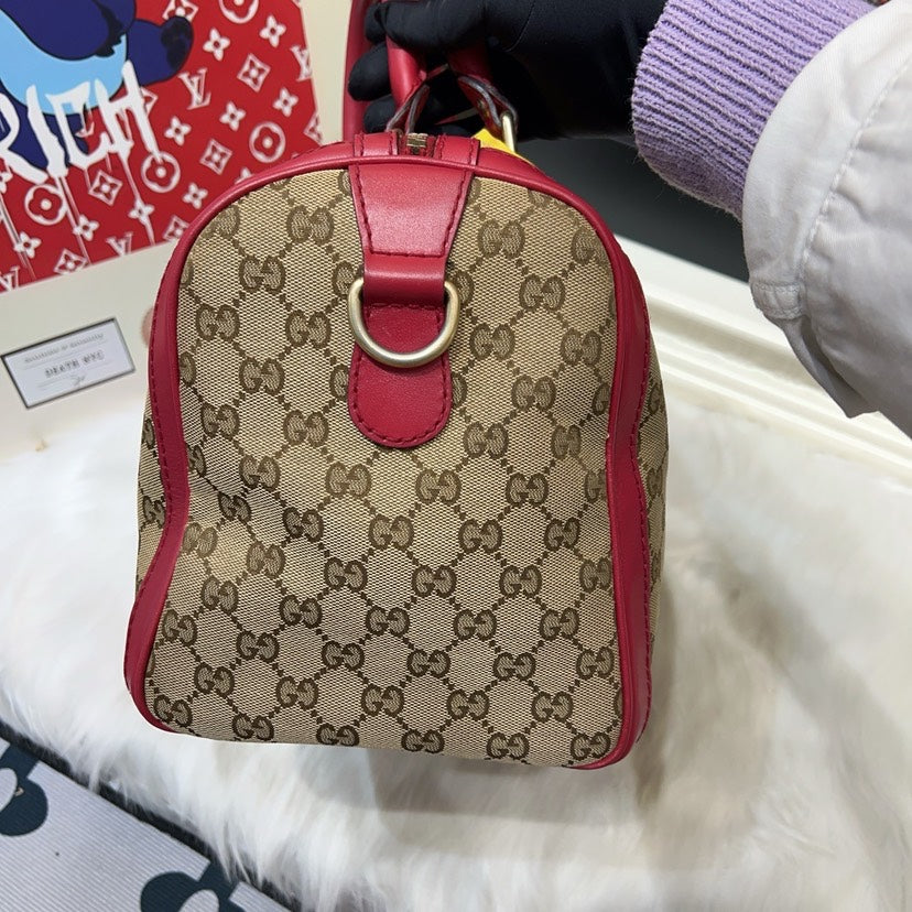 Gucci Boston Bag Beige/Red Canvas Top Handle